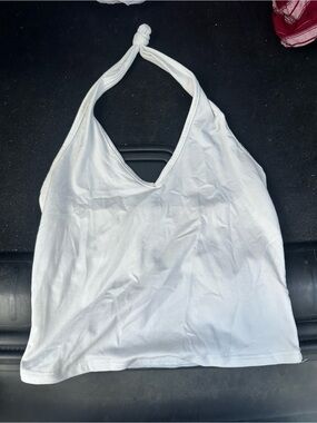 gaze White Knotted Halter Crop Top
